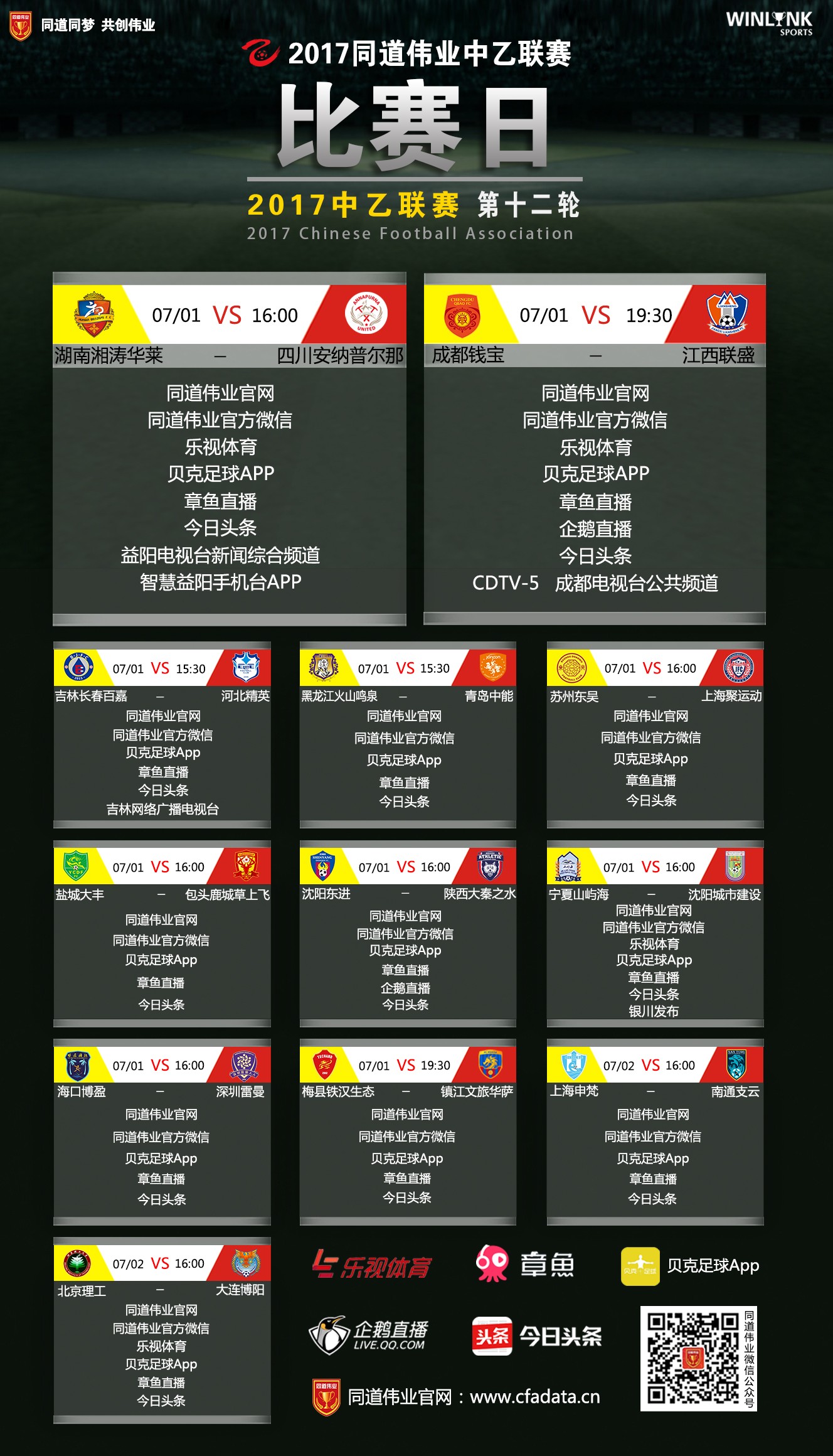 比赛日,中乙第十二轮直播计划