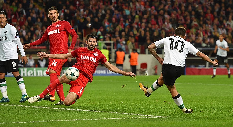 利物浦客场1-1莫斯科斯巴达,库蒂尼奥破门,萨拉