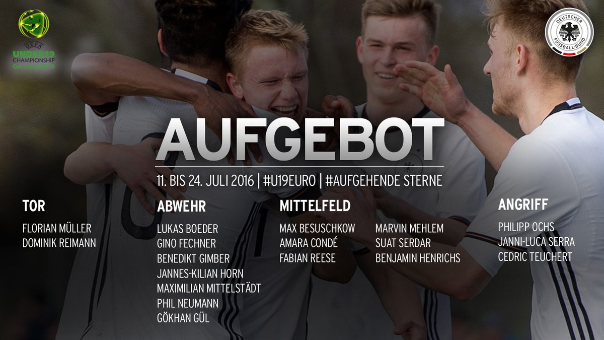 德国公布U19欧洲杯最终名单,首战遭遇意大利