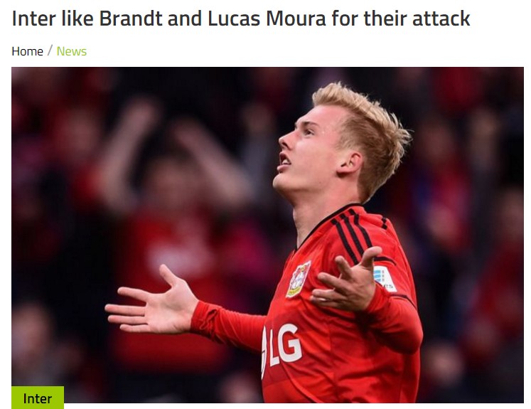 专家:国米关注布兰特和卢卡斯 - 巴黎圣日耳曼