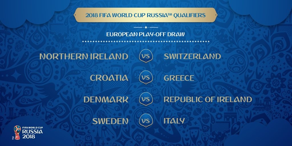 世欧预附加赛抽签结果:意大利遭遇瑞典,克罗地